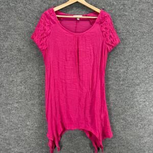 Maria Gabrielle Tunic Top Women 1X Plus Pink Short Sleeve Round Neck Casual